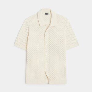 Todd Snyder OPEN-STITCH FULL-PLACKET POLO IN BISQUE